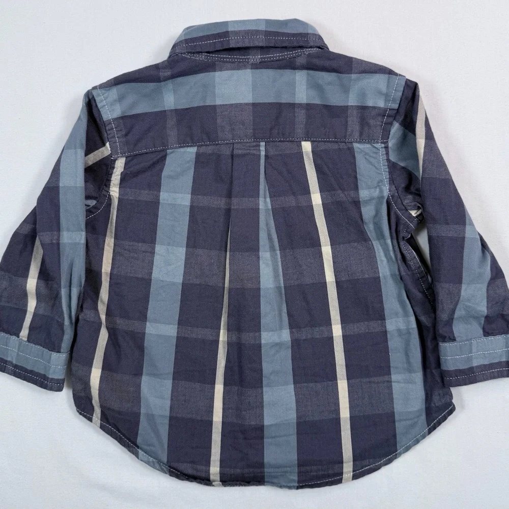 RALPH LAUREN Baby Boys' Slate Blue Plaid Striped Long Sleeve Button Down Size 9M